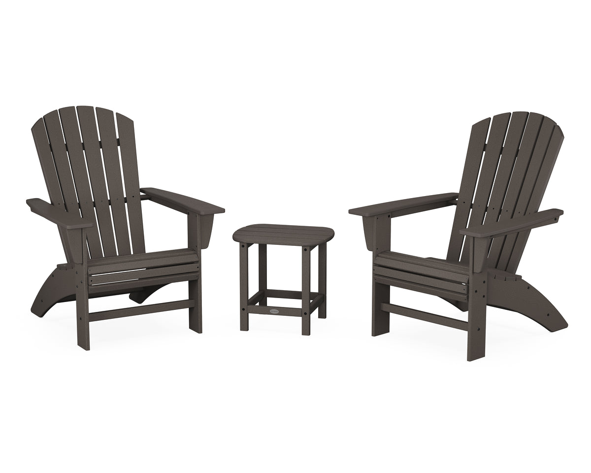 POLYWOOD Nautical 3-Piece Curveback Adirondack Set in Vintage Coffee