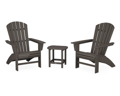 POLYWOOD Nautical 3-Piece Curveback Adirondack Set in Vintage Coffee