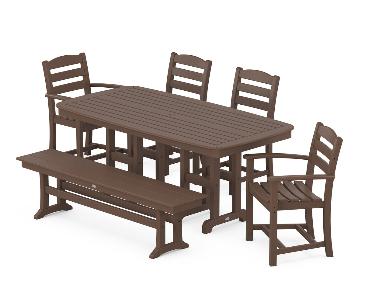 POLYWOOD La Casa Café 6-Piece Dining Set with Bench - 37" x 72" Table in Mahogany
