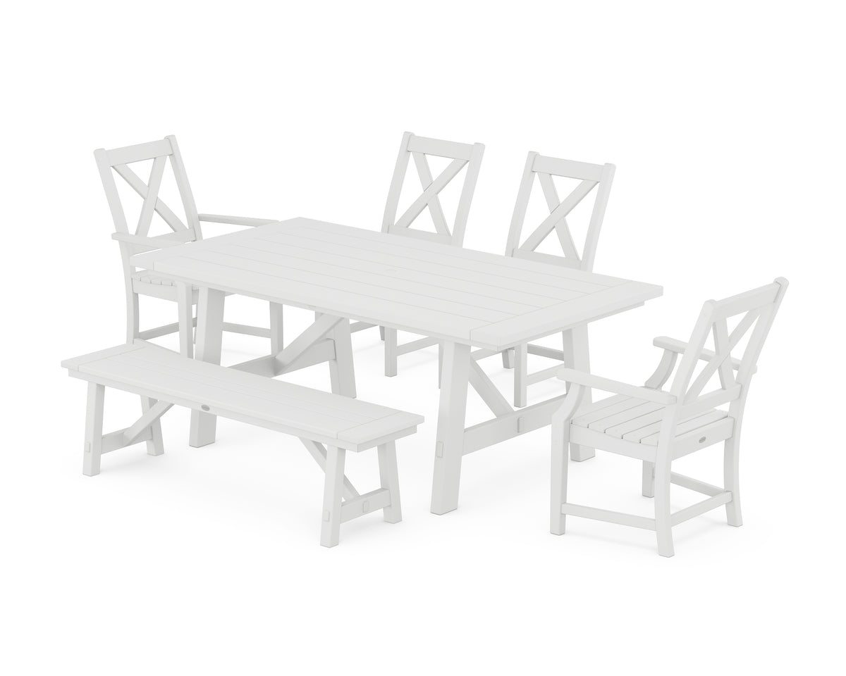 POLYWOOD Braxton 6-Piece Rustic Farmhouse Dining Set with Trestle Legs in White
