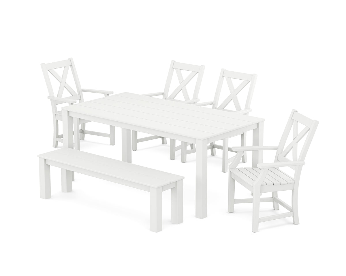 POLYWOOD Braxton 6-Piece Parsons Dining Set with Bench in White