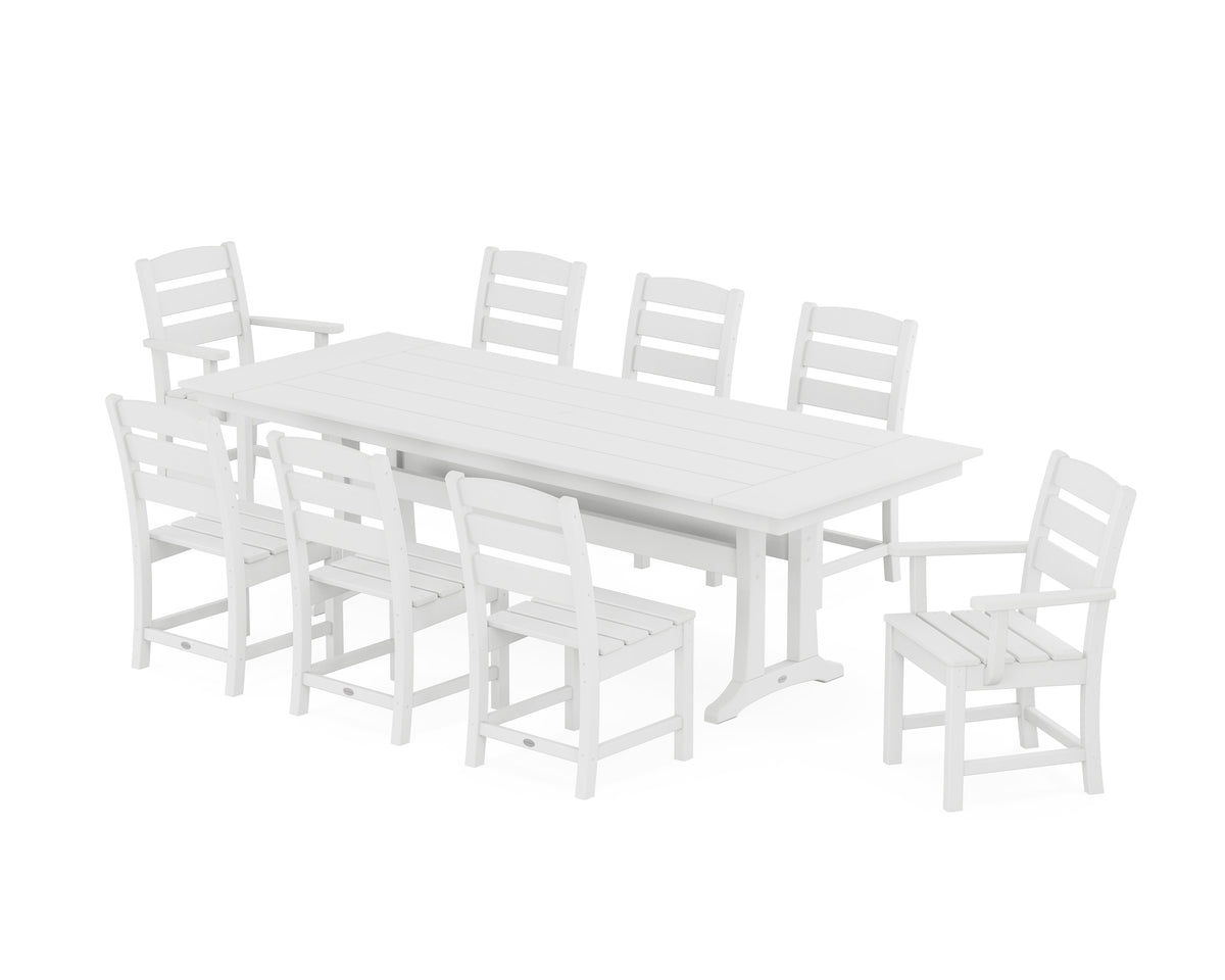 POLYWOOD Lakeside 9-Piece Farmhouse Dining Set with Trestle Legs in White