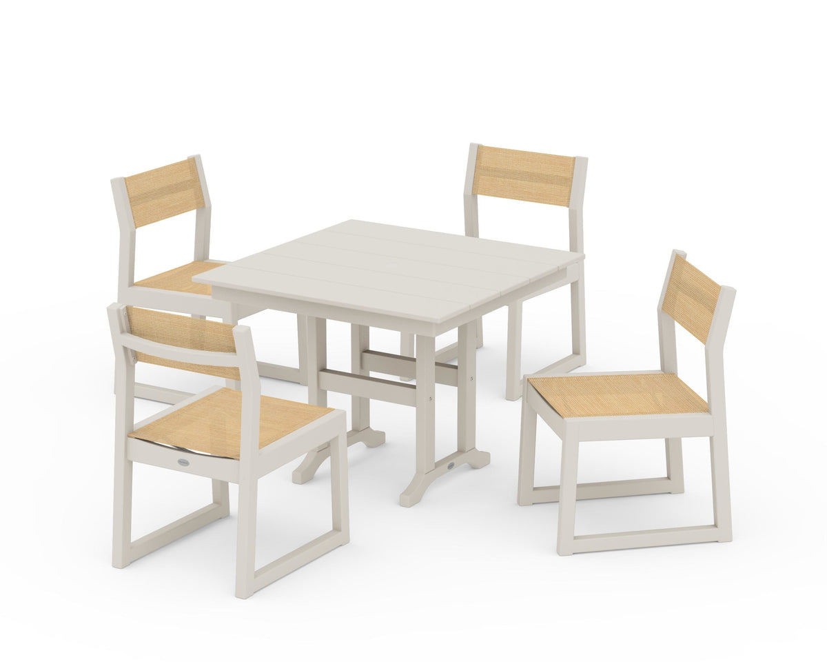 POLYWOOD EDGE Sling Side Chair 5-Piece Farmhouse Dining Set in Sand / Dupioni Apricot