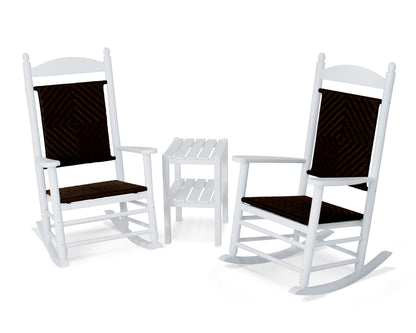 POLYWOOD Jefferson 3-Piece Woven Rocker Set in White / Cahaba