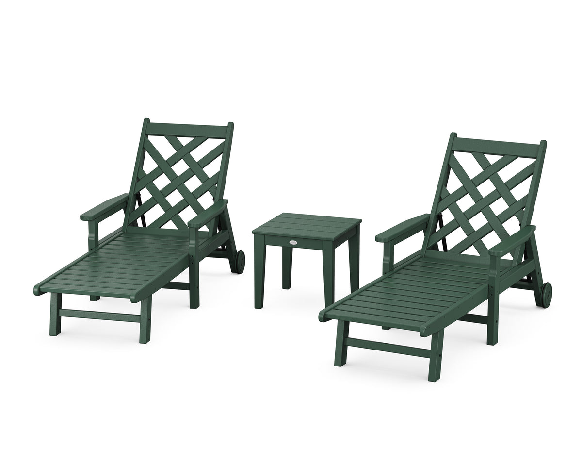 POLYWOOD Wovendale 3-Piece Chaise Set with Arms and Wheels in Green