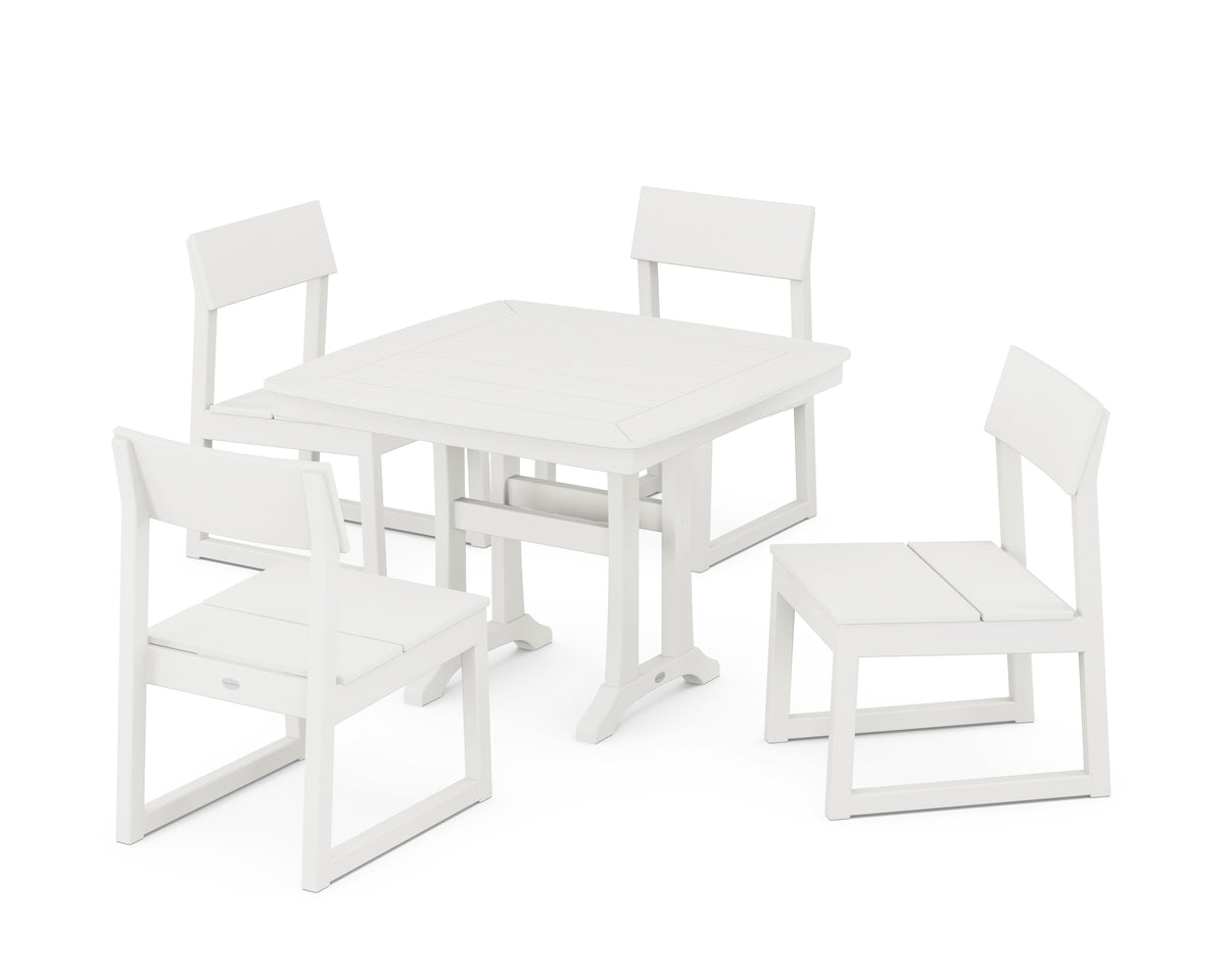 POLYWOOD EDGE Side Chair 5-Piece Dining Set with Trestle Legs (Nautical Trestle 37" Table) in Vintage White