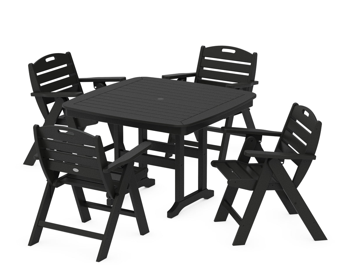 POLYWOOD Nautical Folding Lowback Chair 5-Piece Dining Set with Trestle Legs - 44" Table in Black