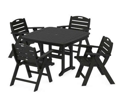 POLYWOOD Nautical Folding Lowback Chair 5-Piece Dining Set with Trestle Legs - 44" Table in Black