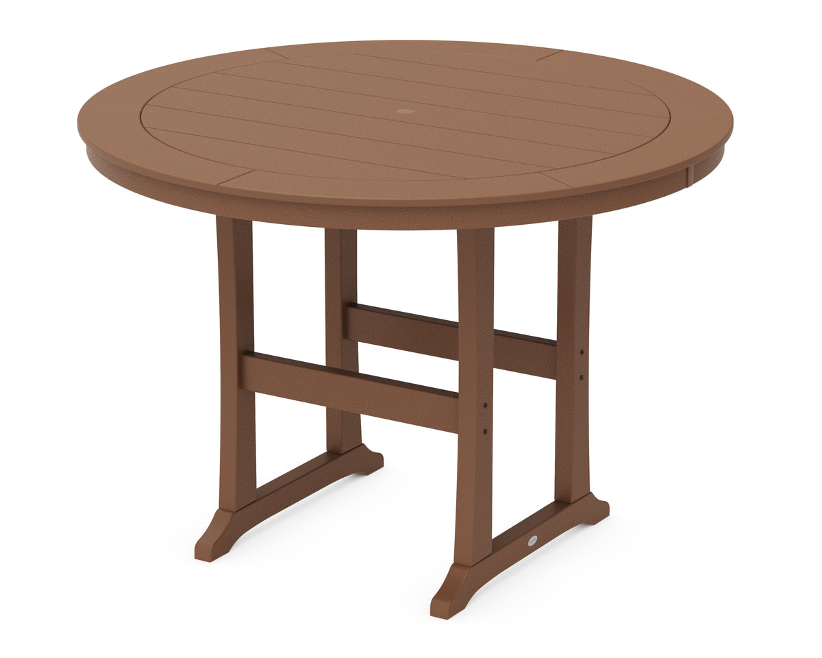 POLYWOOD Nautical Trestle 60" Round Bar Table in Teak