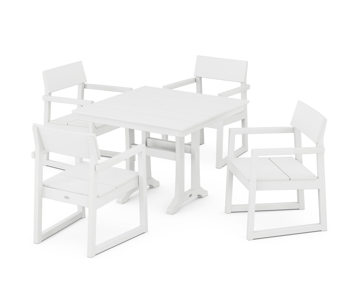 POLYWOOD EDGE 5-Piece Farmhouse Dining Set with Trestle Legs in White