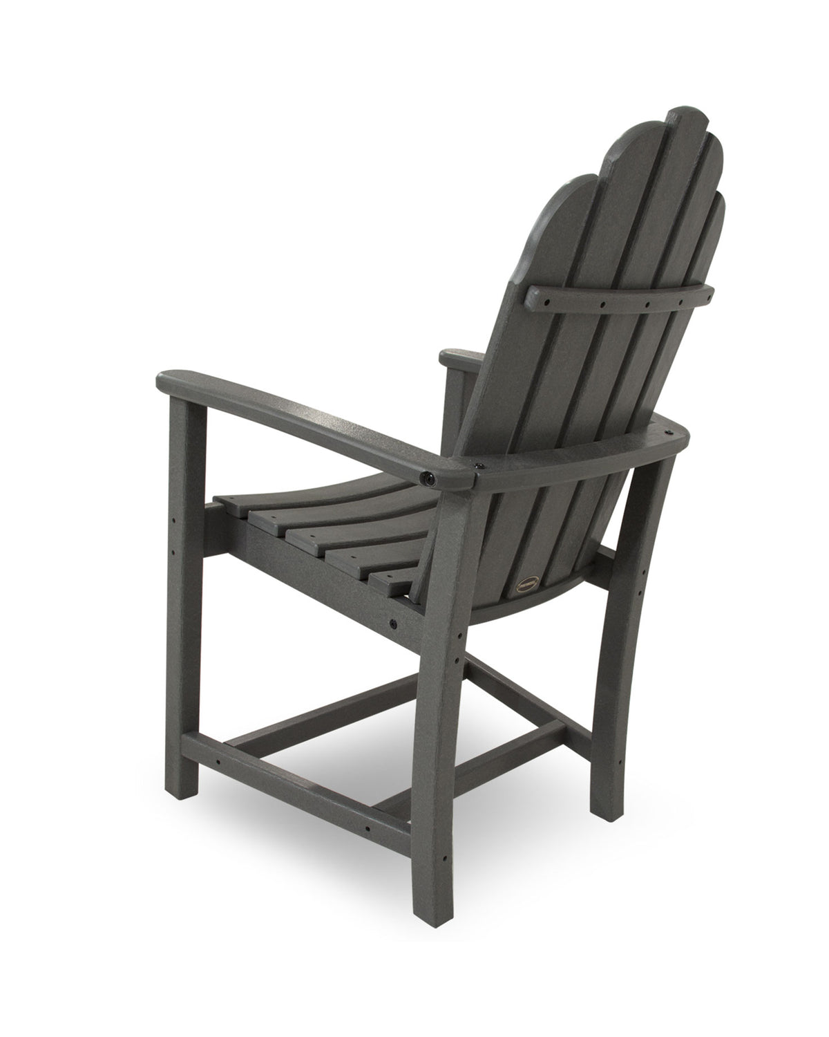 Angled view of the POLYWOOD Classic Adirondack Dining Chair in Slate Grey