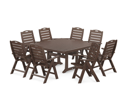 POLYWOOD Nautical Highback 9-Piece Square Dining Set with Trestle Legs in Mahogany