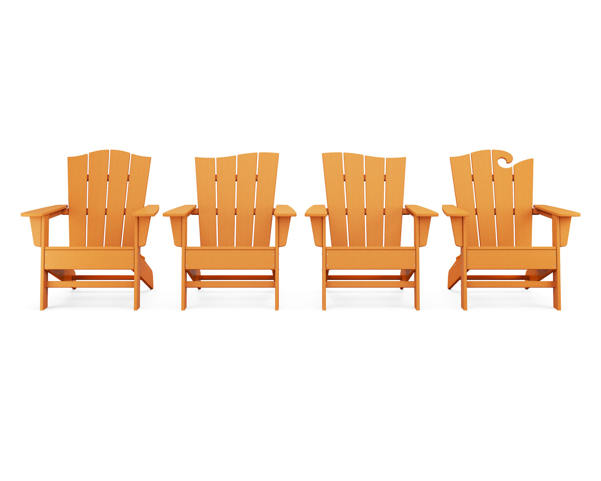 POLYWOOD Wave Collection 4-Piece Adirondack Chair Set in Tangerine