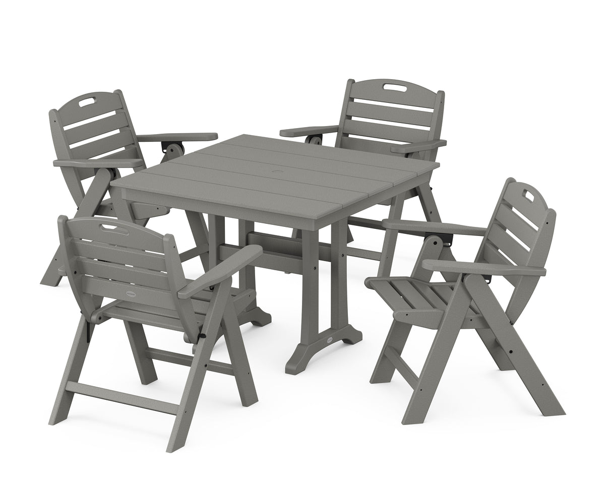 POLYWOOD Nautical Folding Lowback Chair 5-Piece Farmhouse Dining Set with Trestle Legs - 37" Table in Slate Grey