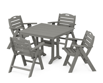 POLYWOOD Nautical Folding Lowback Chair 5-Piece Farmhouse Dining Set with Trestle Legs - 37" Table in Slate Grey