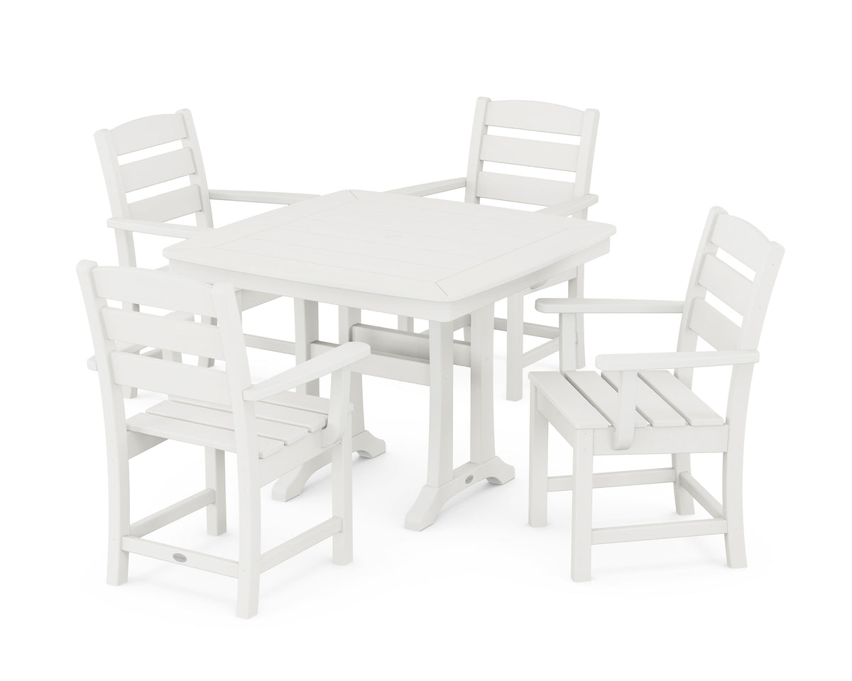 POLYWOOD Lakeside 5-Piece Dining Set with Trestle Legs - 37" Table in Vintage White