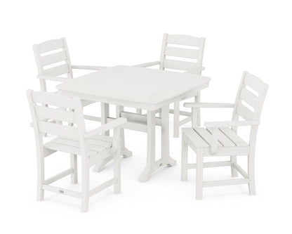 POLYWOOD Lakeside 5-Piece Dining Set with Trestle Legs - 37" Table in Vintage White