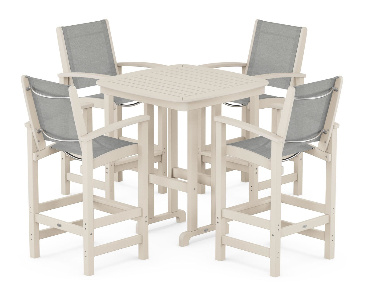 POLYWOOD Coastal 5-Piece Bar Set in Sand / Metallic