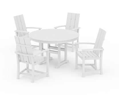 POLYWOOD Modern Adirondack 5-Piece Round Farmhouse Dining Set in White