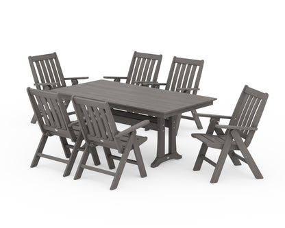 POLYWOOD Vineyard Folding Chair 7-Piece Farmhouse Dining Set with Trestle Legs in Driftwood