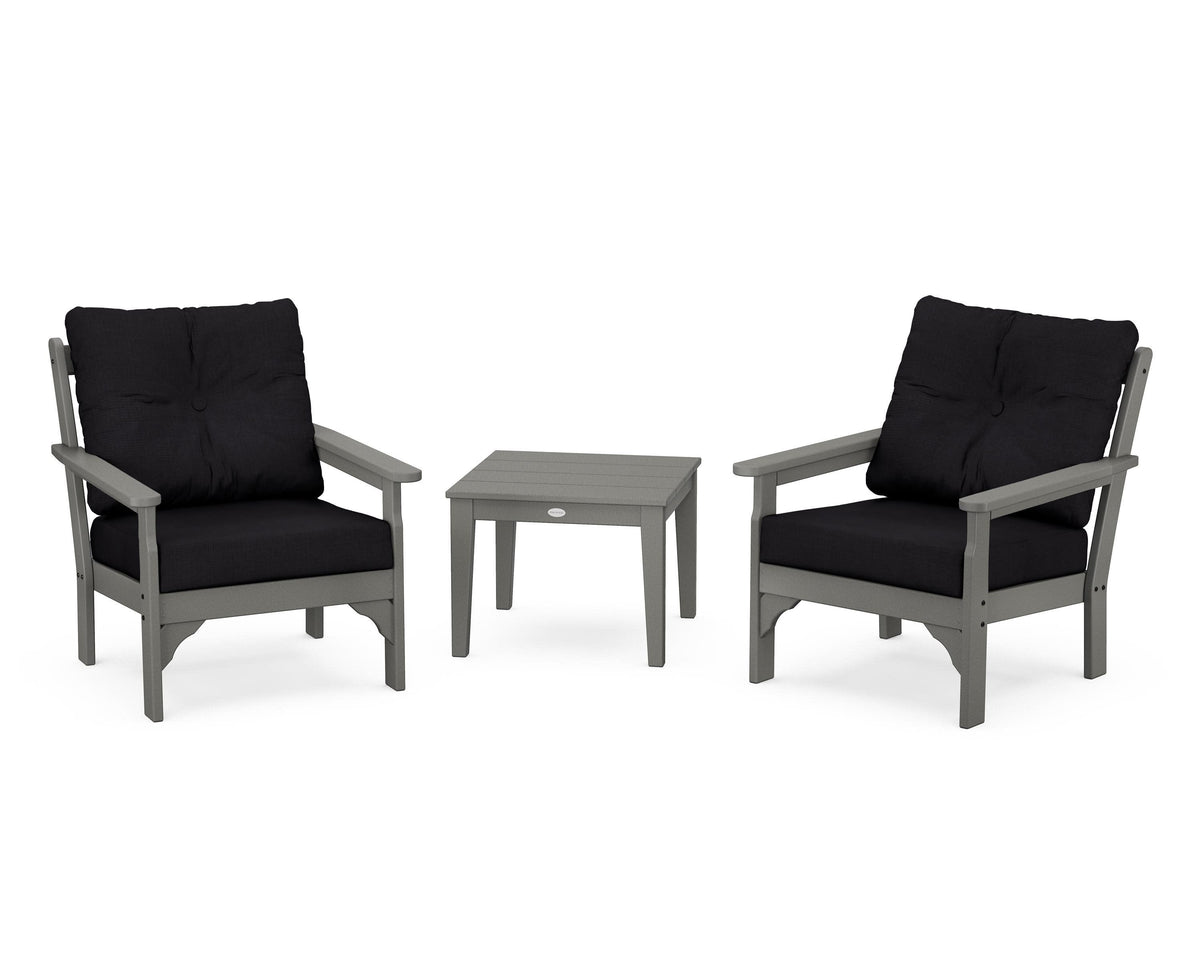 POLYWOOD Vineyard 3-Piece Deep Seating Set in Slate Grey / Midnight Linen