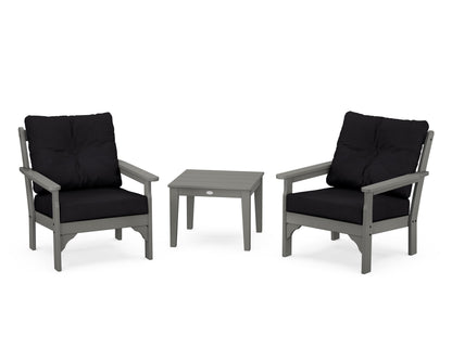 POLYWOOD Vineyard 3-Piece Deep Seating Set in Slate Grey / Midnight Linen