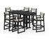 POLYWOOD EDGE Sling Arm Chair 7-Piece Farmhouse Bar Set in Black / Birch