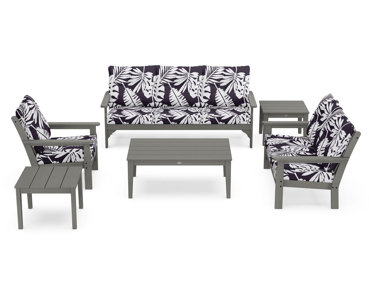 POLYWOOD Vineyard 6-Piece Deep Seating Set in Slate Grey / Leaf Navy