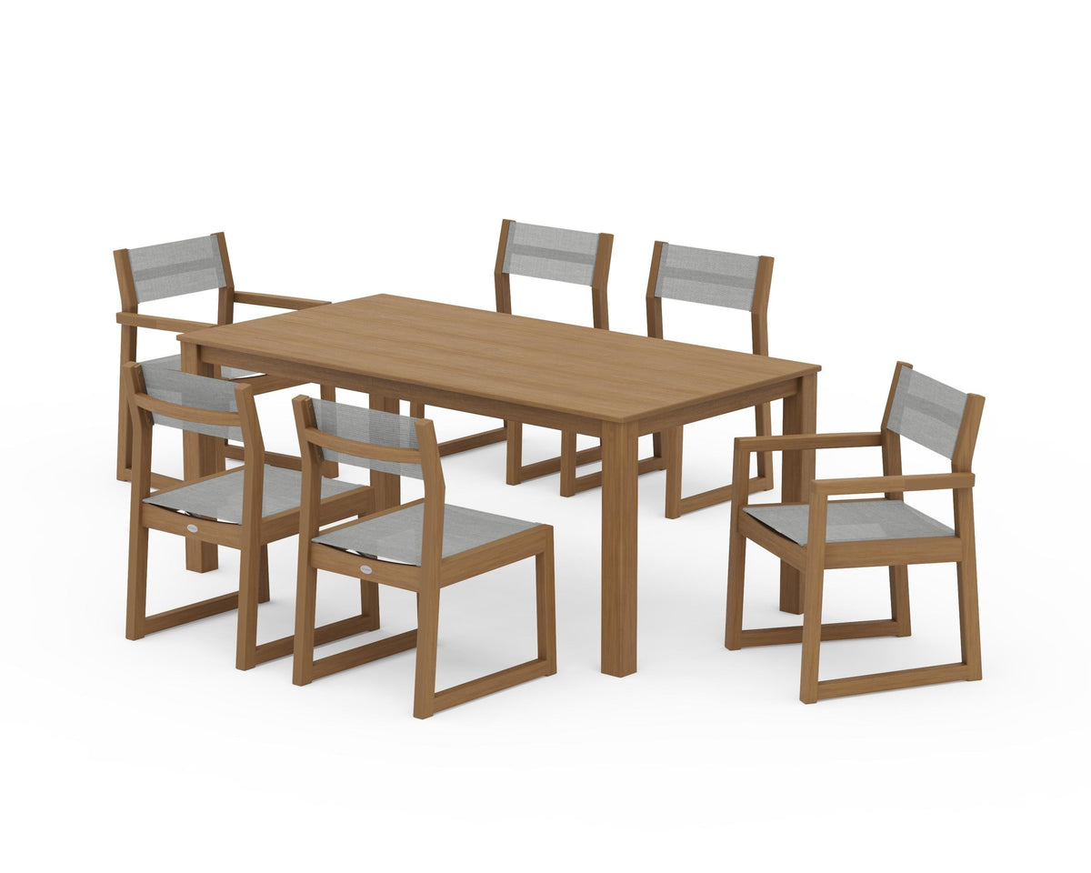 POLYWOOD EDGE Sling 7-Piece Parsons Dining Set in Natural / Metallic