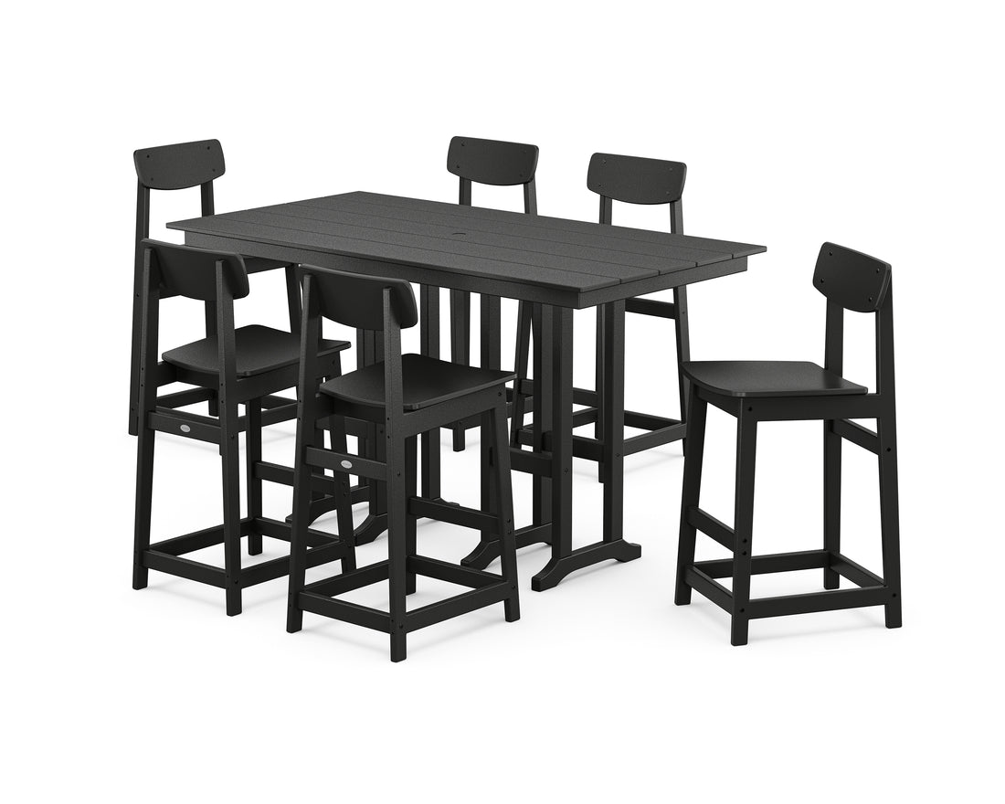 POLYWOOD Modern Studio Urban Bar Chair 7-Piece Set in Black