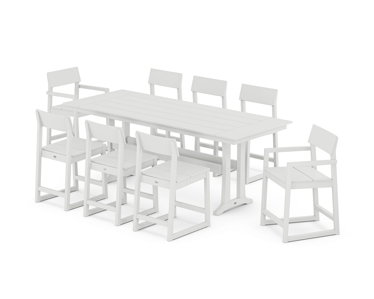 POLYWOOD EDGE 9-Piece Farmhouse Counter Set with Trestle Legs in White