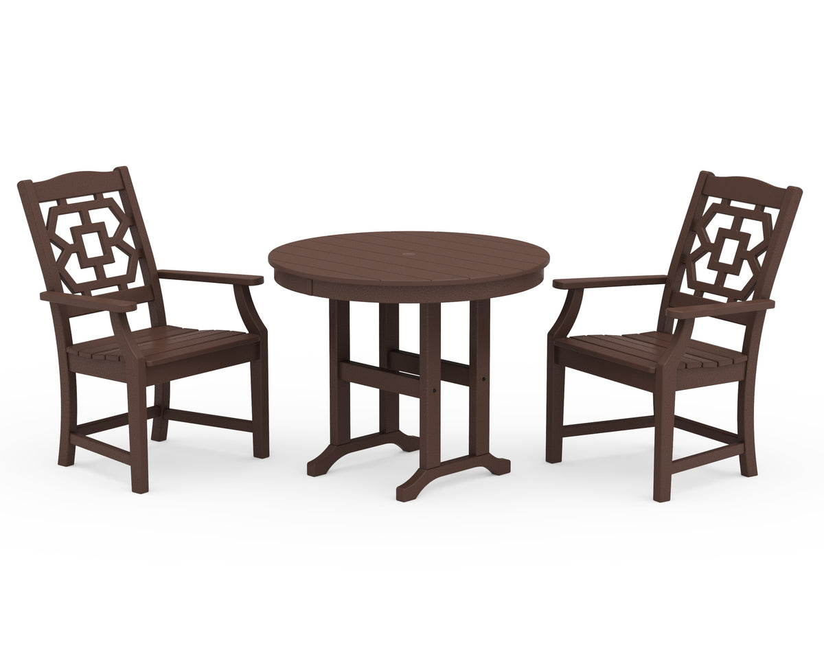 POLYWOOD Chinoiserie 3-Piece Farmhouse Dining Set in Mahogany