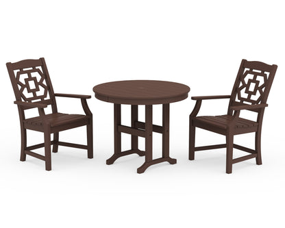 POLYWOOD Chinoiserie 3-Piece Farmhouse Dining Set in Mahogany