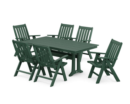 POLYWOOD Vineyard Folding Chair 7-Piece Farmhouse Dining Set with Trestle Legs in Green