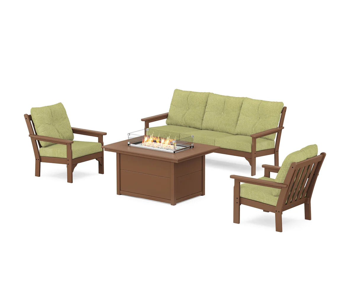 POLYWOOD Vineyard Deep Seating Fire Pit Table Set