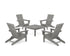 POLYWOOD 5-Piece Modern Studio Folding Adirondack Chair Conversation Group in Slate Grey