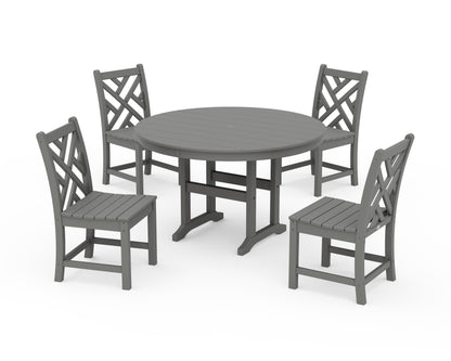 POLYWOOD Chippendale 5-Piece Round Farmhouse Side Chair Dining Set in Slate Grey