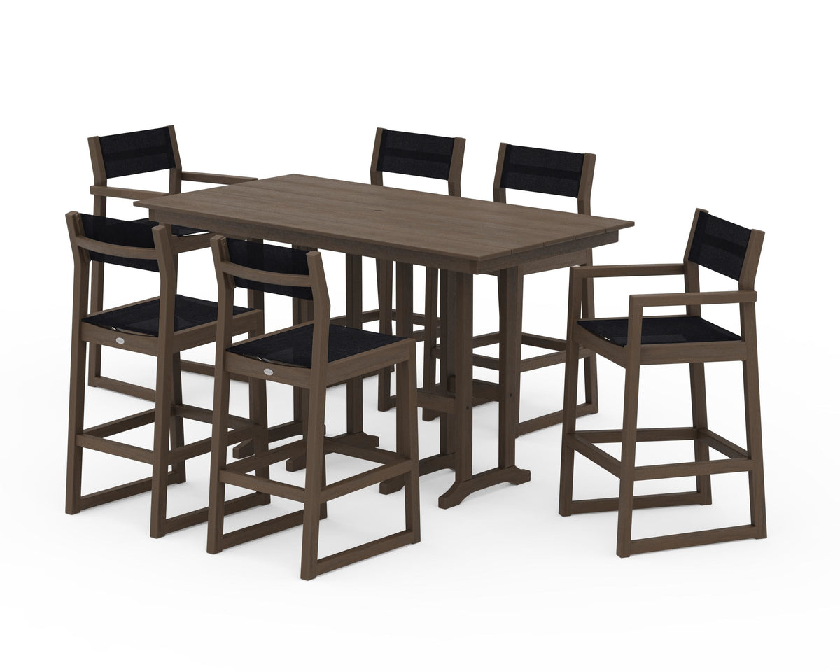 POLYWOOD EDGE Sling 7-Piece Farmhouse Bar Set in Kona / Black