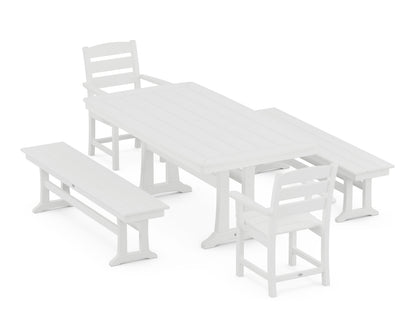 POLYWOOD Lakeside 5-Piece Dining Set with Trestle Legs - 38" x 73" Table in White