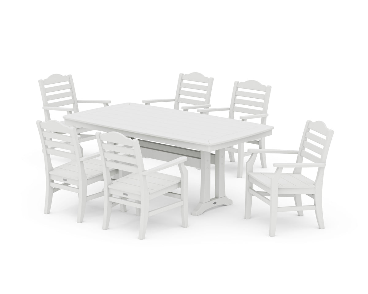 POLYWOOD Savannah Arm Chair 7-Piece Dining Set with Trestle Legs in Vintage White