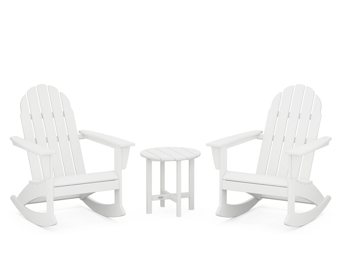 POLYWOOD Vineyard 3-Piece Adirondack Rocking Chair Set with 18" Round Table in White