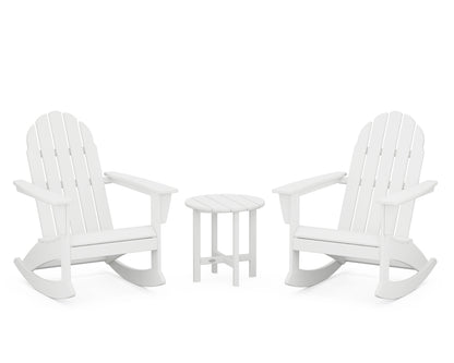 POLYWOOD Vineyard 3-Piece Adirondack Rocking Chair Set with 18" Round Table in White