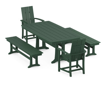 POLYWOOD Modern Adirondack 5-Piece Dining Set with Trestle Legs - 38" x 73" Table in Green