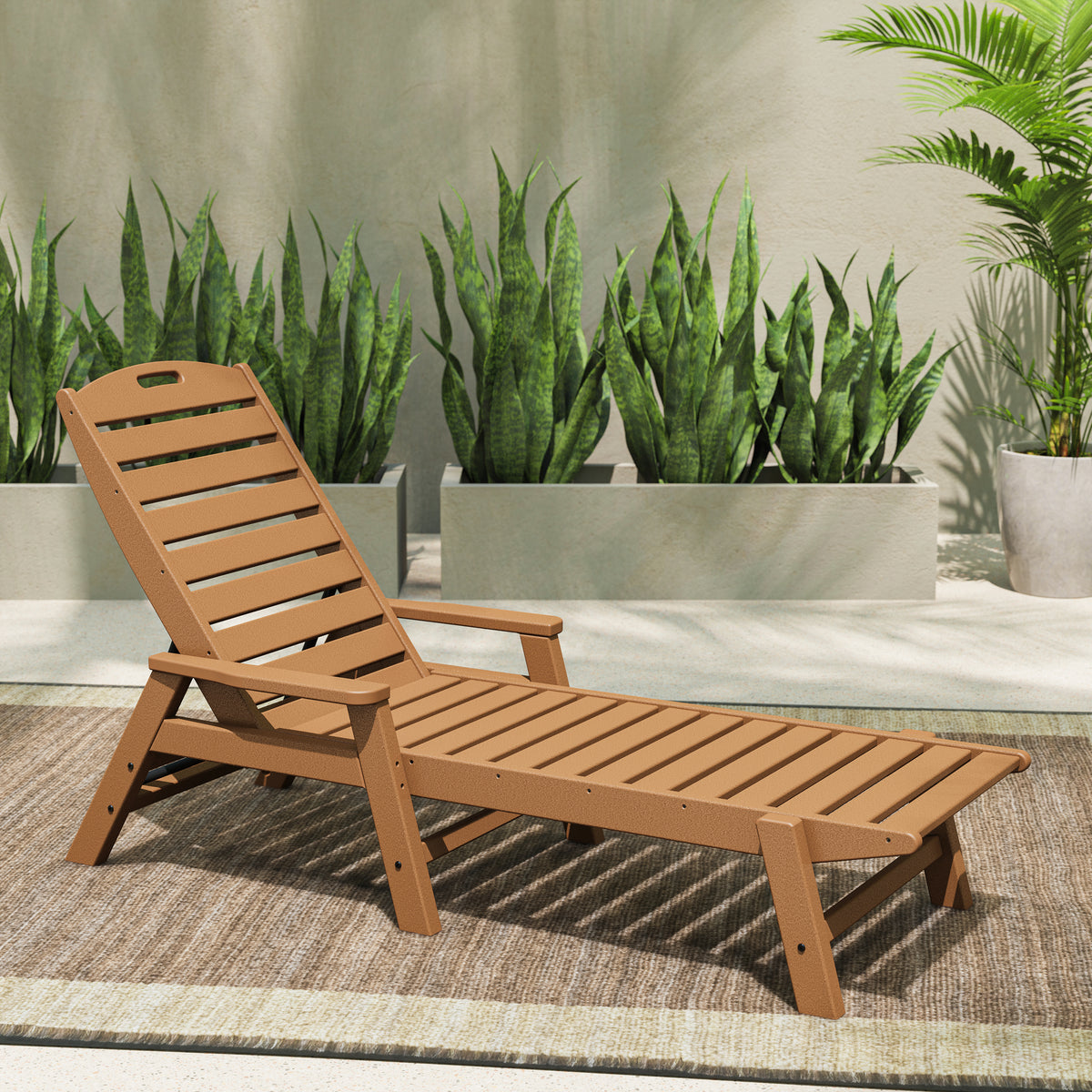 POLYWOOD Nautical Chaise with Arms in Teak styled outdoors