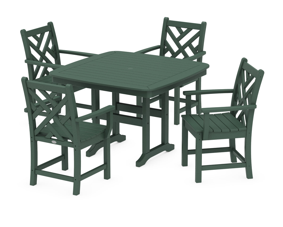 POLYWOOD Chippendale 5-Piece Dining Set with Trestle Legs - 44" Table in Green