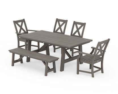 POLYWOOD Braxton 6-Piece Rustic Farmhouse Arm Chair Dining Set with Bench in Driftwood