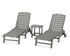 POLYWOOD Nautical 3-Piece Wheeled Chaise Set with South Beach 18" Side Table in Slate Grey