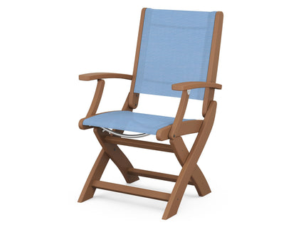 POLYWOOD Coastal Folding Chair in Teak with Teak arms and Poolside sling
