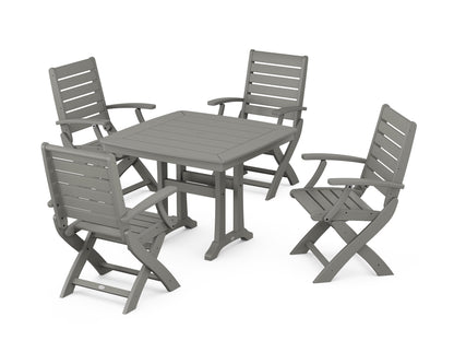 POLYWOOD Signature Folding Chair 5-Piece Dining Set with Trestle Legs - 37" Table in Slate Grey