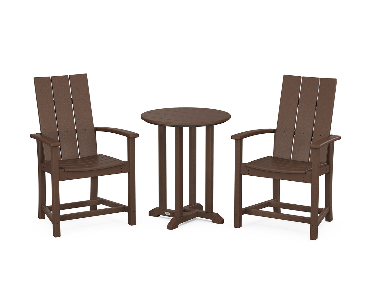 POLYWOOD Modern Adirondack 3-Piece Round Farmhouse Bistro Dining Set in Mahogany